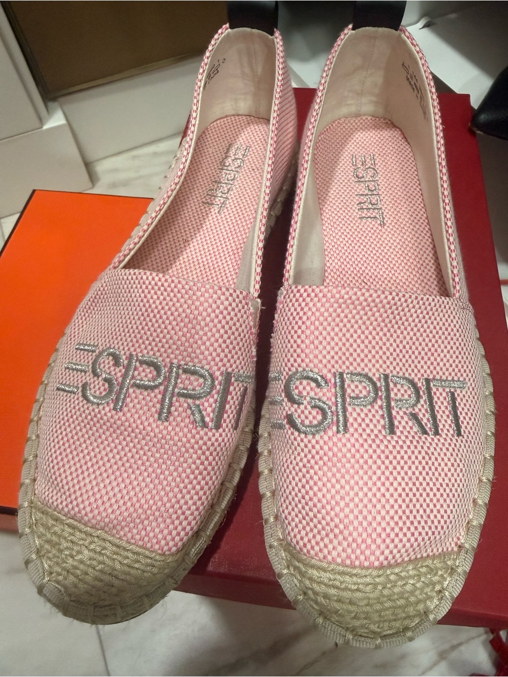 Esprit Pink Canvas Espadrille Slip-Ons with Jute Trim